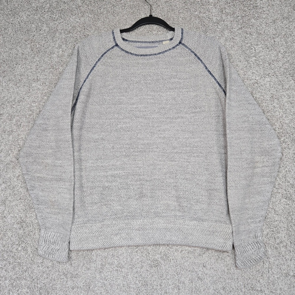32 Bar Blues sweater‎ Men's Large Crew Neck chunky heavy knit cotton gray